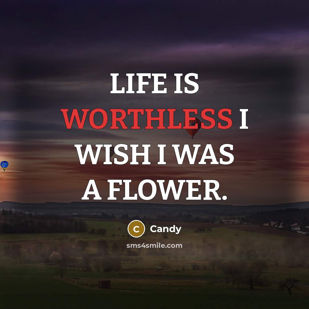 “LIFE IS WORTHLESS I WISH I WAS A FLOWER.” quote by Candy