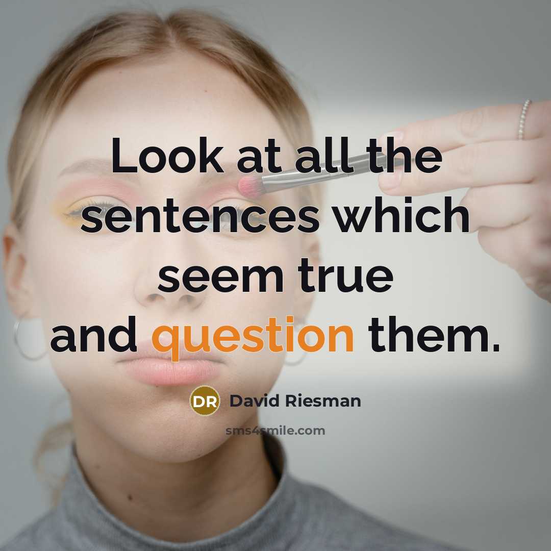“Look at all the sentences which seem true and question them.” quote by David Riesman