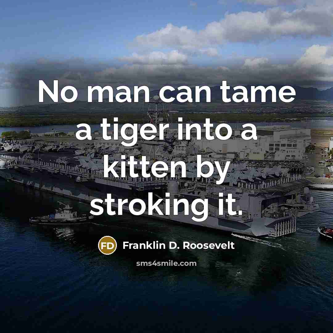 “No man can tame a tiger into a kitten by stroking it.” quote by Franklin D. Roosevelt