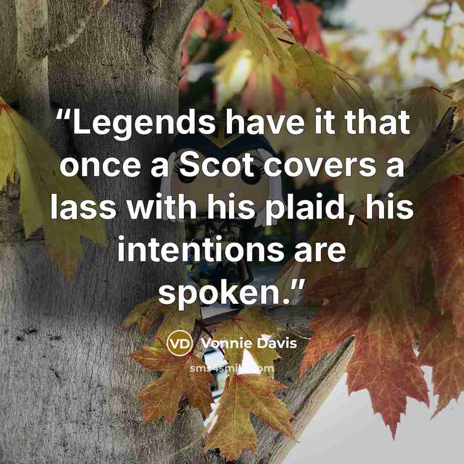 “Legends have it that once a Scot covers a lass with his plaid, his intentions are spoken.” quote by Vonnie Davis