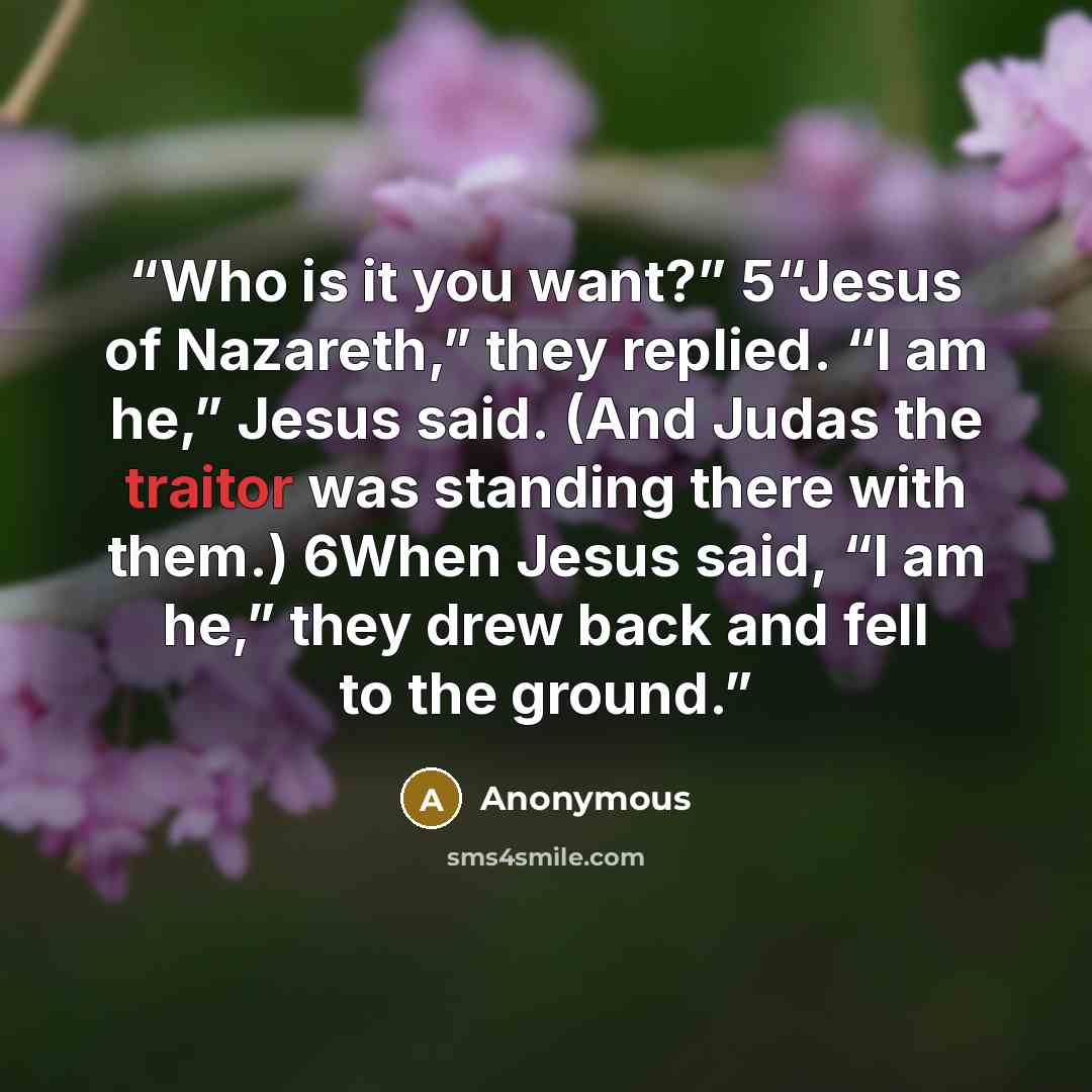 “Who is it you want?” 5“Jesus of Nazareth,” they replied. “I am he,” Jesus said. (And Judas the traitor was standing there with them.) 6When Jesus said, “I am he,” they drew back and fell to the ground.” quote by Anonymous