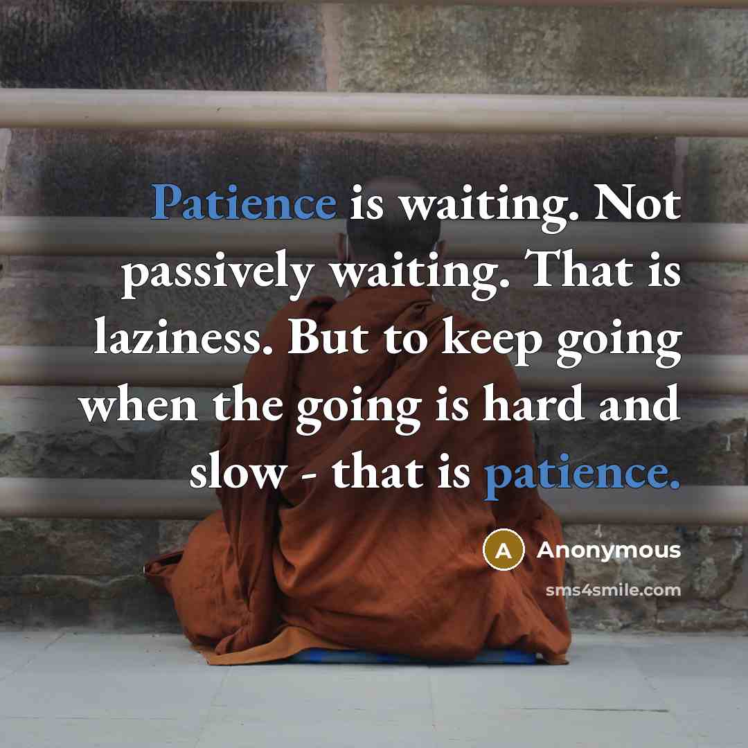 “Patience is waiting. Not passively waiting. That is laziness. But to keep going when the going is hard and slow - that is patience.” quote by Anonymous
