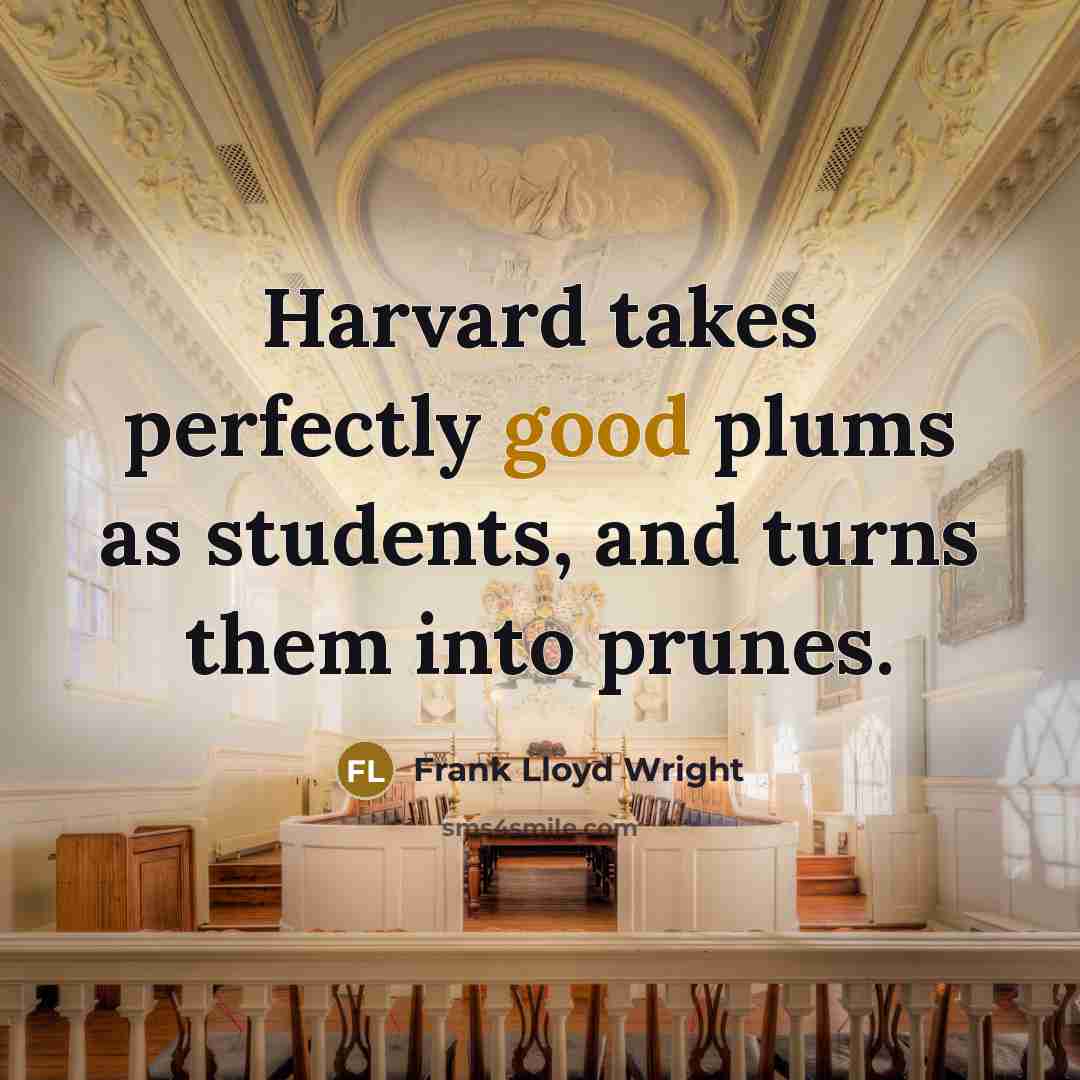 “Harvard takes perfectly good plums as students, and turns them into prunes.” quote by Frank Lloyd Wright
