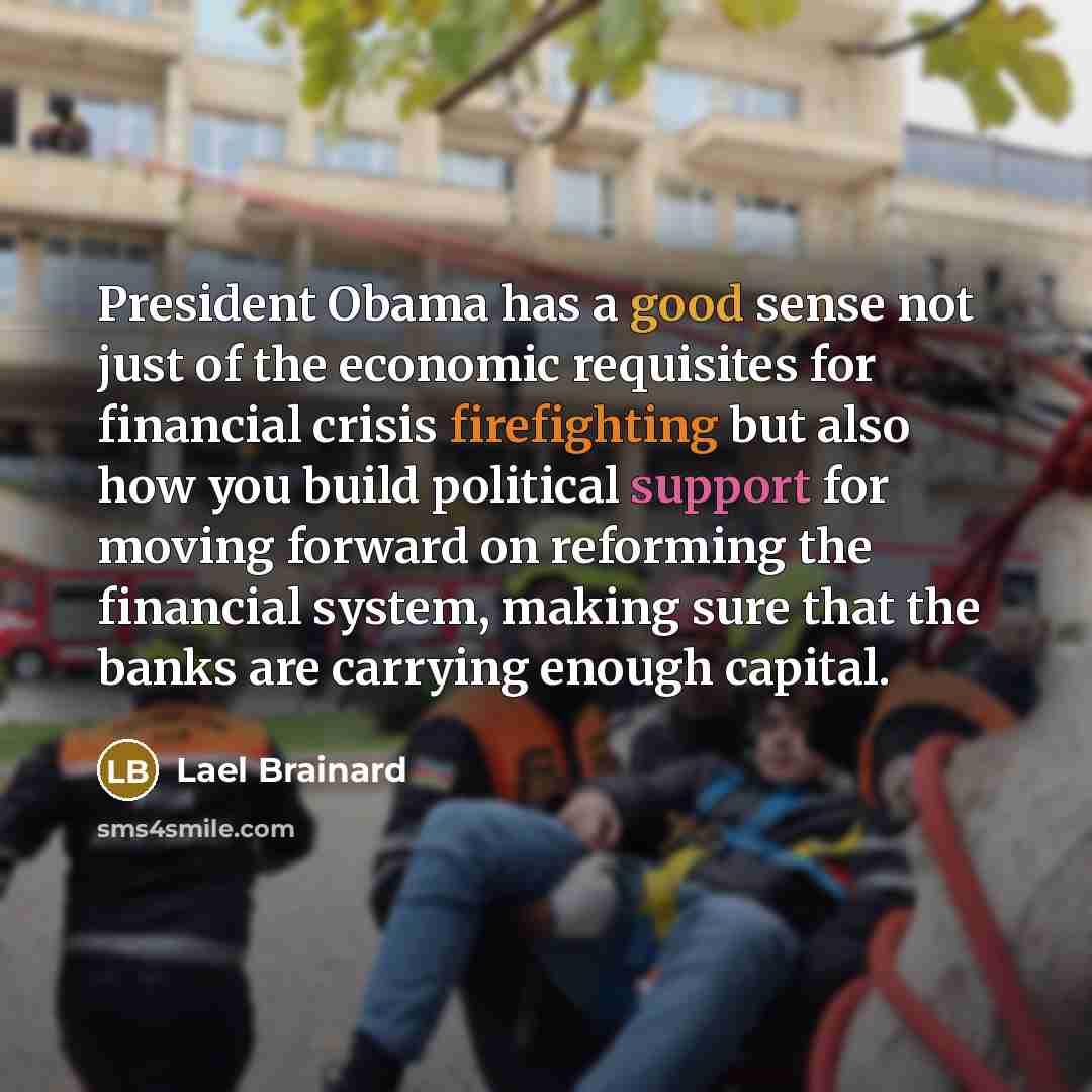 “President Obama has a good sense not just of the economic requisites for financial crisis firefighting but also how you build political support for moving forward on reforming the financial system, making sure that the banks are carrying enough capital.” quote by Lael Brainard
