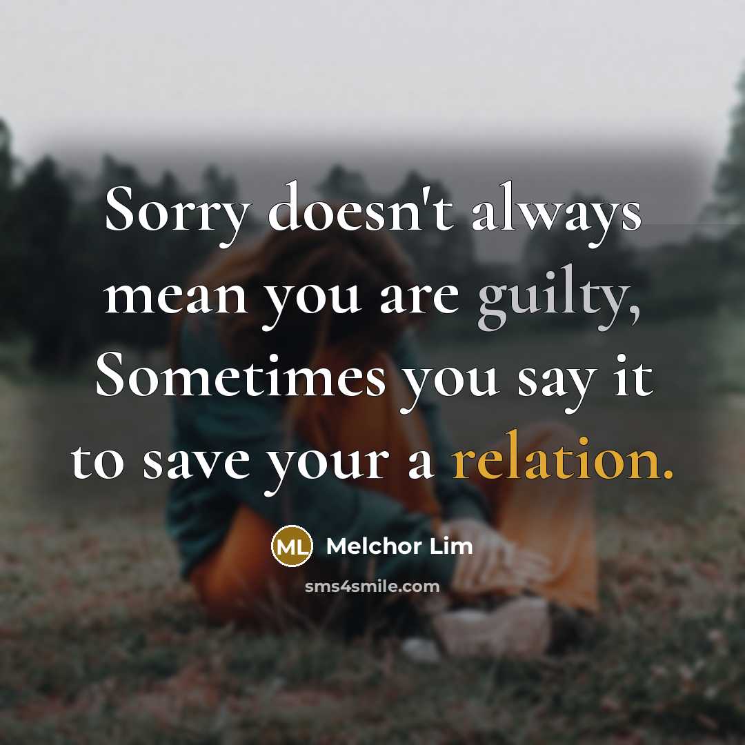 “Sorry doesn't always mean you are guilty, Sometimes you say it to save your a relation.” quote by Melchor Lim