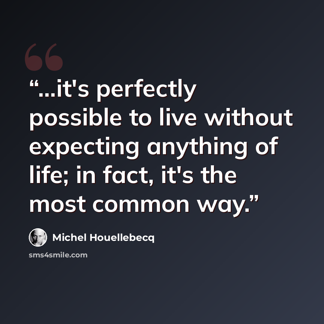 “...it's perfectly possible to live without expecting anything of life; in fact, it's the most common way.” quote by Michel Houellebecq