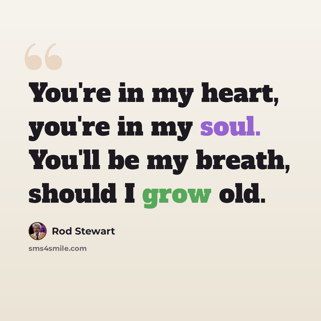 “You're in my heart, you're in my soul. You'll be my breath, should I grow old.” quote by Rod Stewart