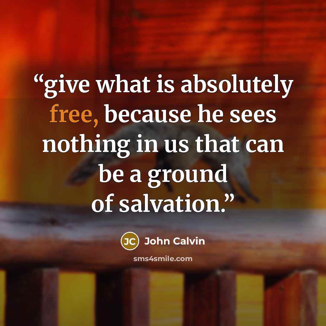 “give what is absolutely free, because he sees nothing in us that can be a ground of salvation.” quote by John Calvin