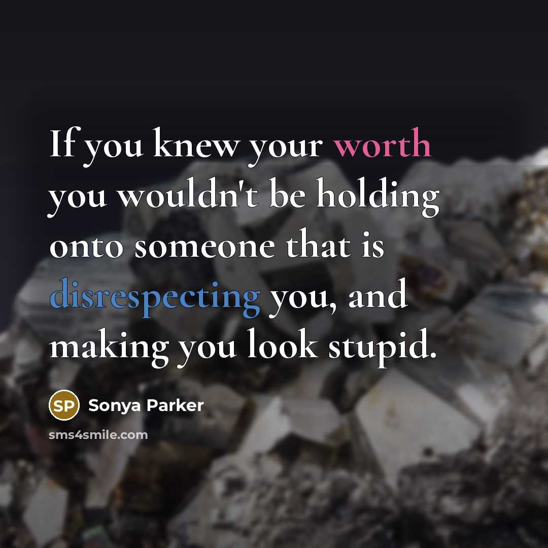 “If you knew your worth you wouldn't be holding onto someone that is disrespecting you, and making you look stupid.” quote by Sonya Parker