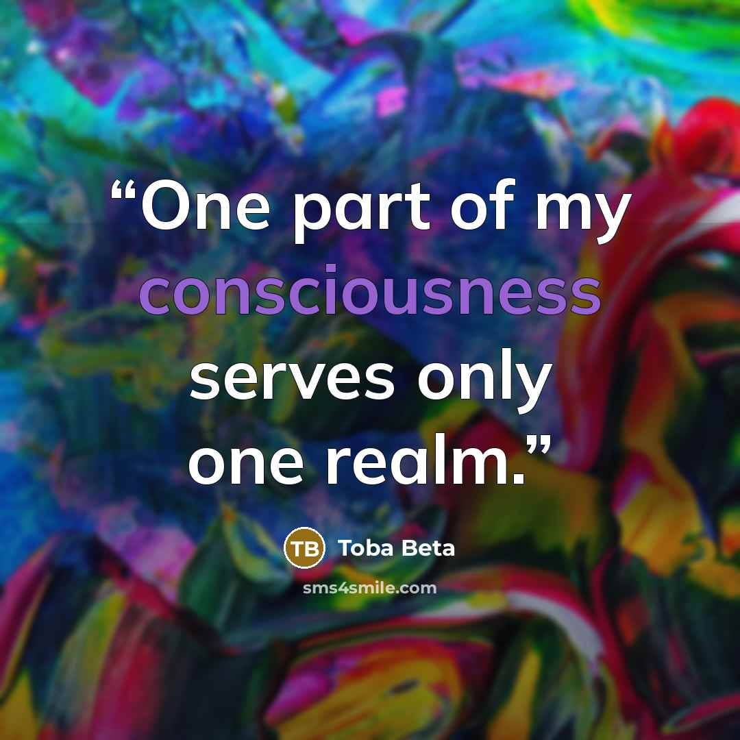 “One part of my consciousness serves only one realm.” quote by Toba Beta