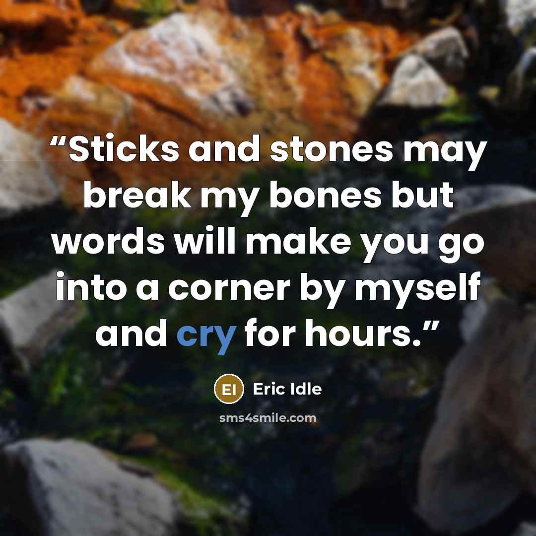 “Sticks and stones may break my bones but words will make you go into a corner by myself and cry for hours.” quote by Eric Idle