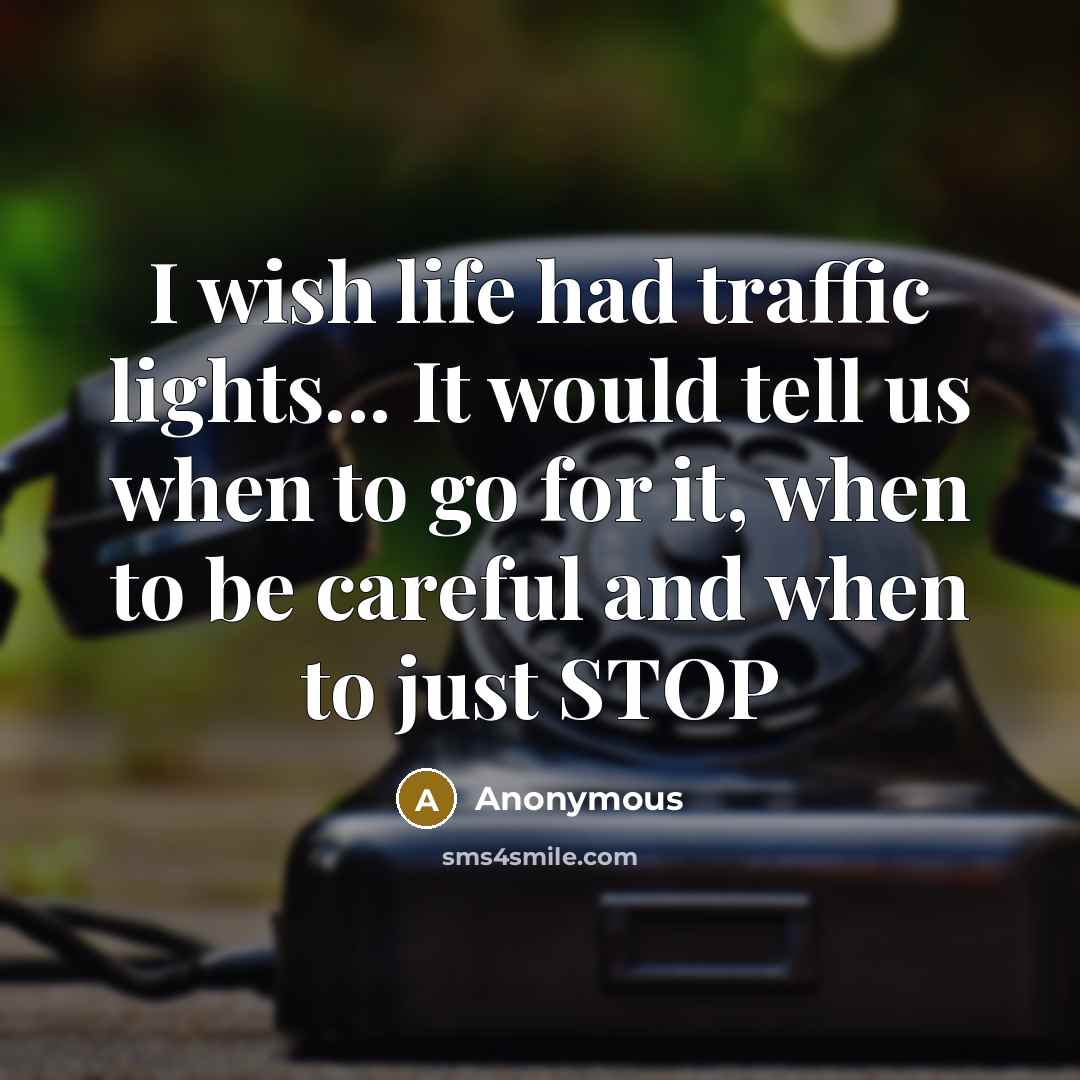 “I wish life had traffic lights... It would tell us when to go for it, when to be careful and when to just STOP” quote by Anonymous