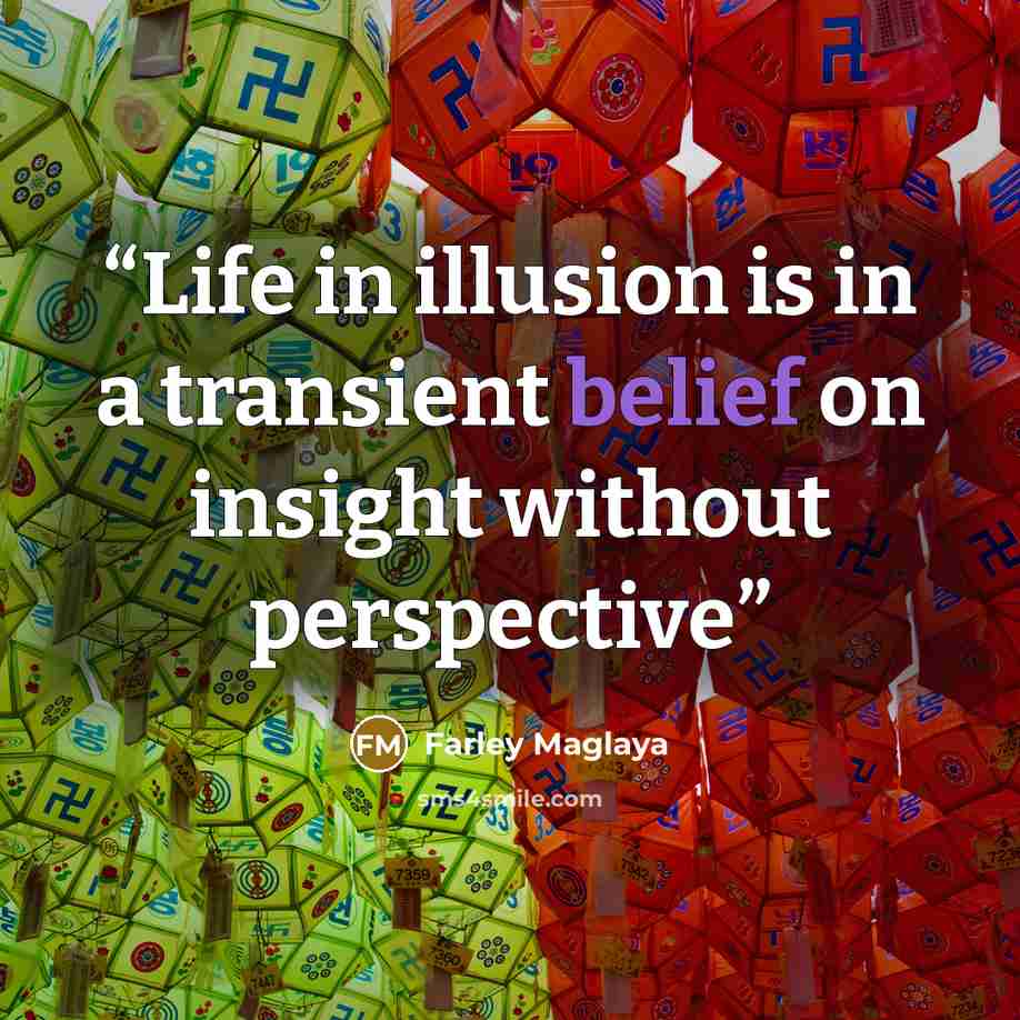 “Life in illusion is in a transient belief on insight without perspective” quote by Farley Maglaya