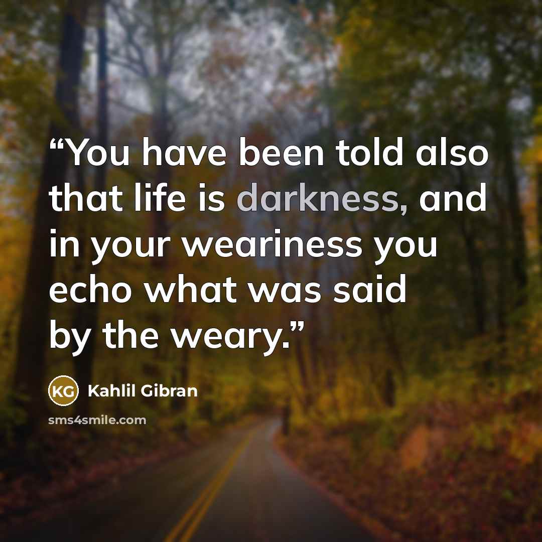 “You have been told also that life is darkness, and in your weariness you echo what was said by the weary.” quote by Kahlil Gibran