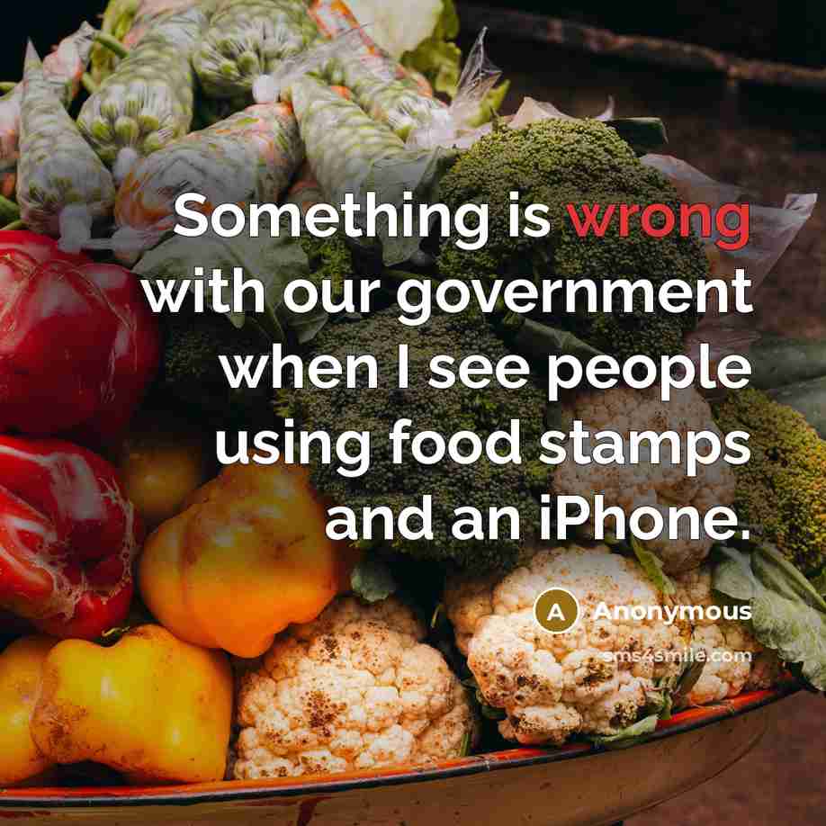 “Something is wrong with our government when I see people using food stamps and an iPhone.” quote by Anonymous