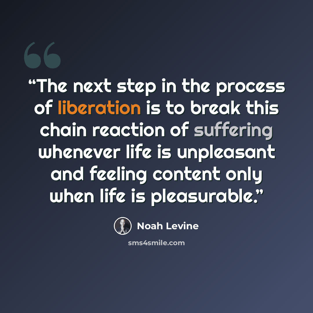 “The next step in the process of liberation is to break this chain reaction of suffering whenever life is unpleasant and feeling content only when life is pleasurable.” quote by Noah Levine