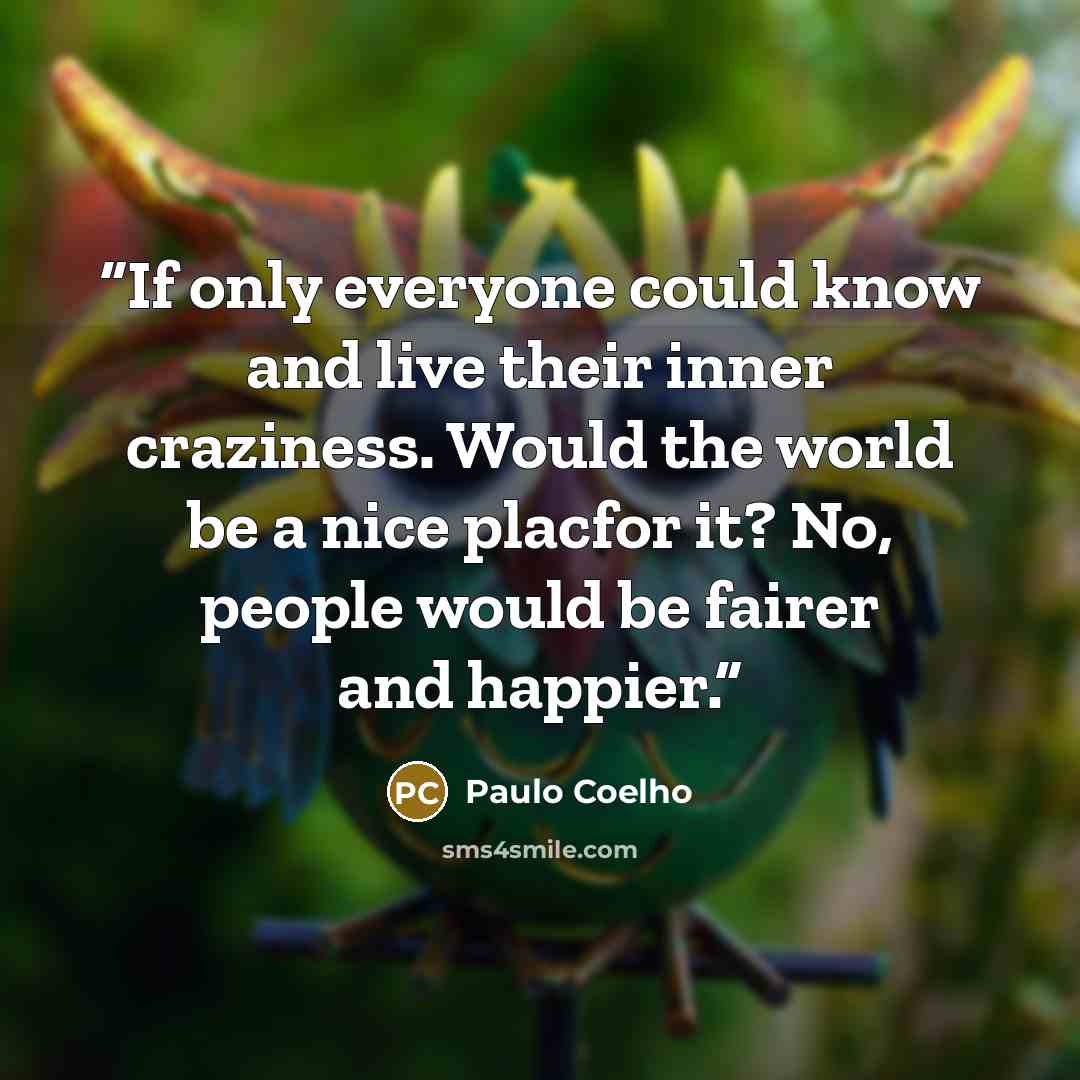 “If only everyone could know and live their inner craziness. Would the world be a nice placfor it? No, people would be fairer and happier.” quote by Paulo Coelho