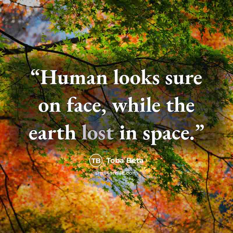 “Human looks sure on face, while the earth lost in space.” quote by Toba Beta
