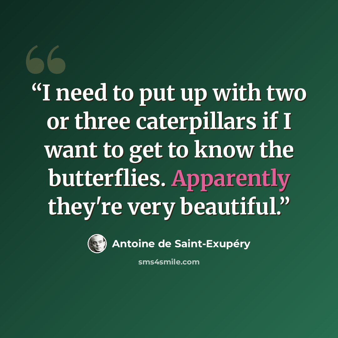 “I need to put up with two or three caterpillars if I want to get to know the butterflies. Apparently they're very beautiful.” quote by Antoine de Saint-Exupéry