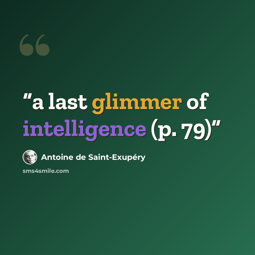 “a last glimmer of intelligence (p. 79)” quote by Antoine de Saint-Exupéry