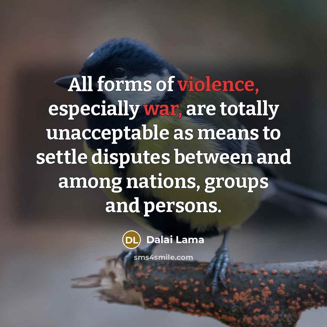 “All forms of violence, especially war, are totally unacceptable as means to settle disputes between and among nations, groups and persons.” quote by Dalai Lama