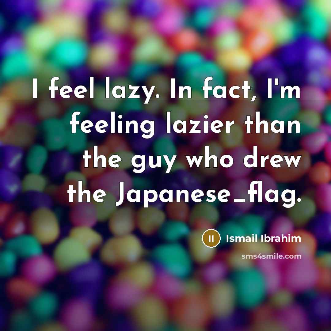 “I feel lazy. In fact, I'm feeling lazier than the guy who drew the Japanese_flag.” quote by Ismail Ibrahim