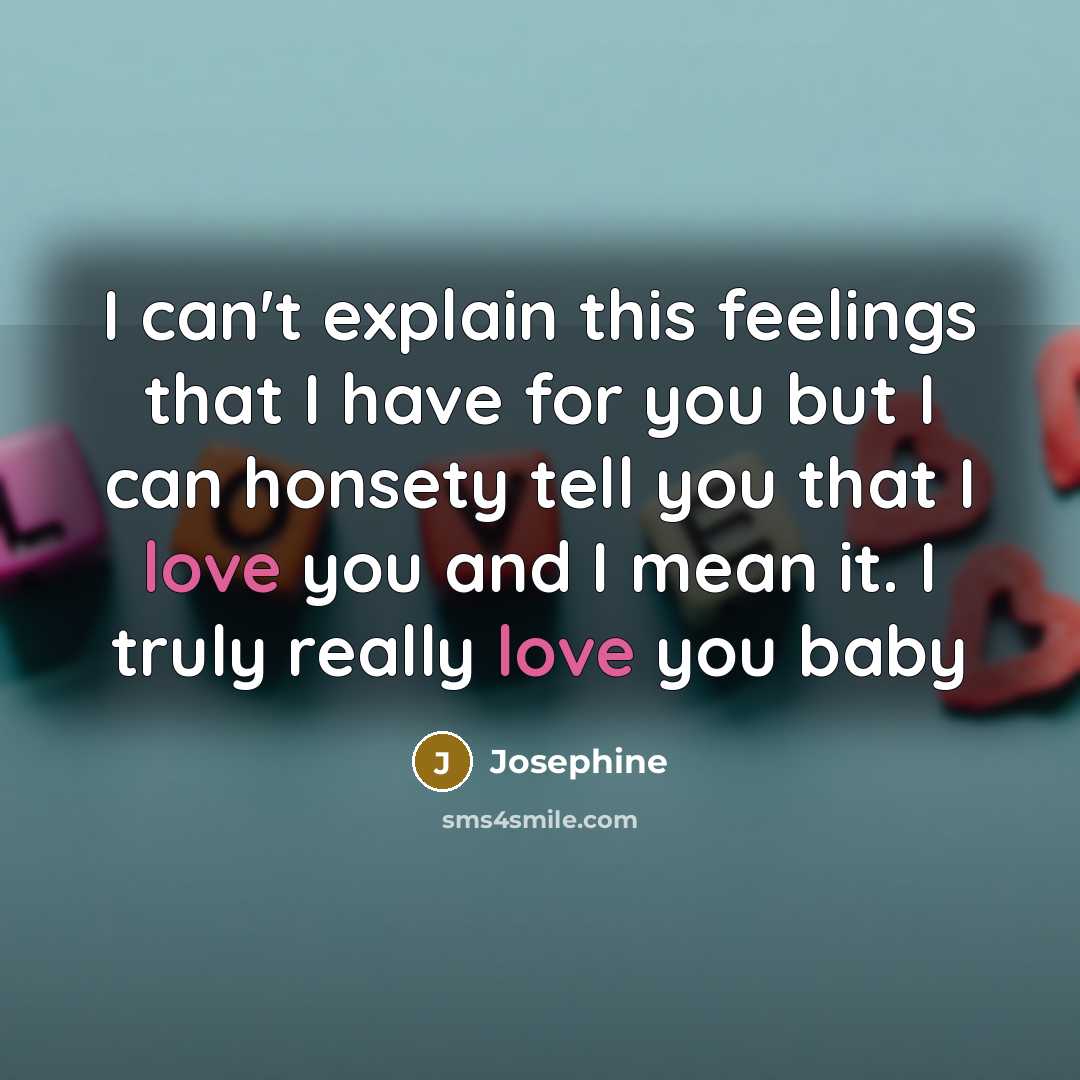 “I can't explain this feelings that I have for you but I can honsety tell you that I love you and I mean it. I truly really love you baby” quote by Josephine