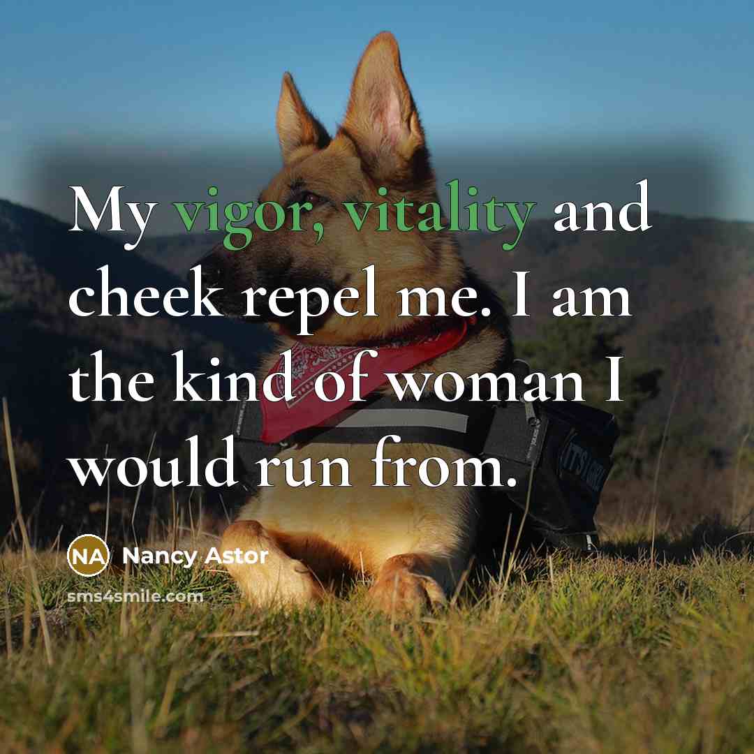 “My vigor, vitality and cheek repel me. I am the kind of woman I would run from.” quote by Nancy Astor