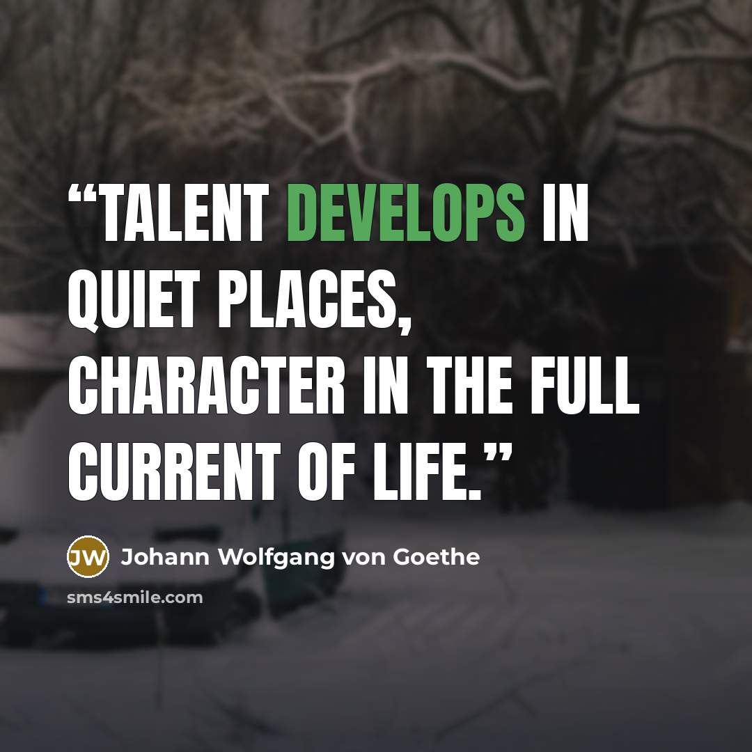 “Talent develops in quiet places, character in the full current of life.” quote by Johann Wolfgang von Goethe