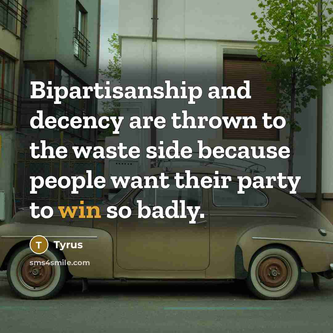 “Bipartisanship and decency are thrown to the waste side because people want their party to win so badly.” quote by Tyrus
