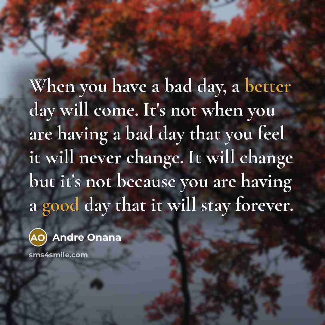 “When you have a bad day, a better day will come. It's not when you are having a bad day that you feel it will never change. It will change but it's not because you are having a good day that it will stay forever.” quote by Andre Onana