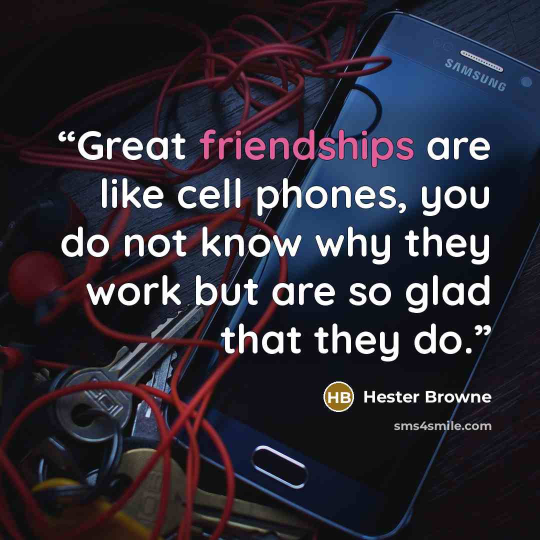 “Great friendships are like cell phones, you do not know why they work but are so glad that they do.” quote by Hester Browne