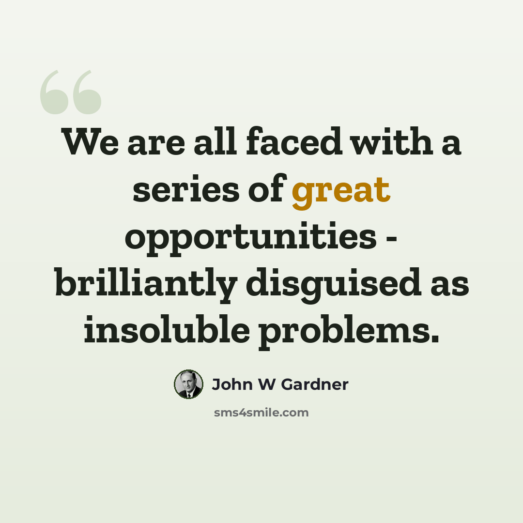 “We are all faced with a series of great opportunities - brilliantly disguised as insoluble problems.” quote by John W Gardner