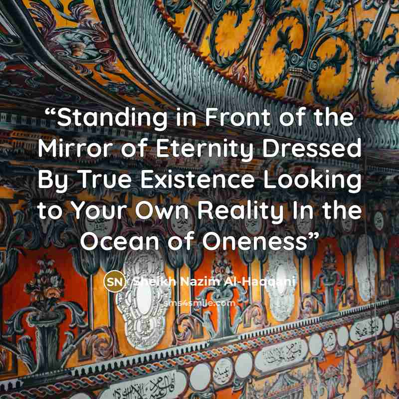 “Standing in Front of the Mirror of Eternity Dressed By True Existence Looking to Your Own Reality In the Ocean of Oneness” quote by Sheikh Nazim Al-Haqqani