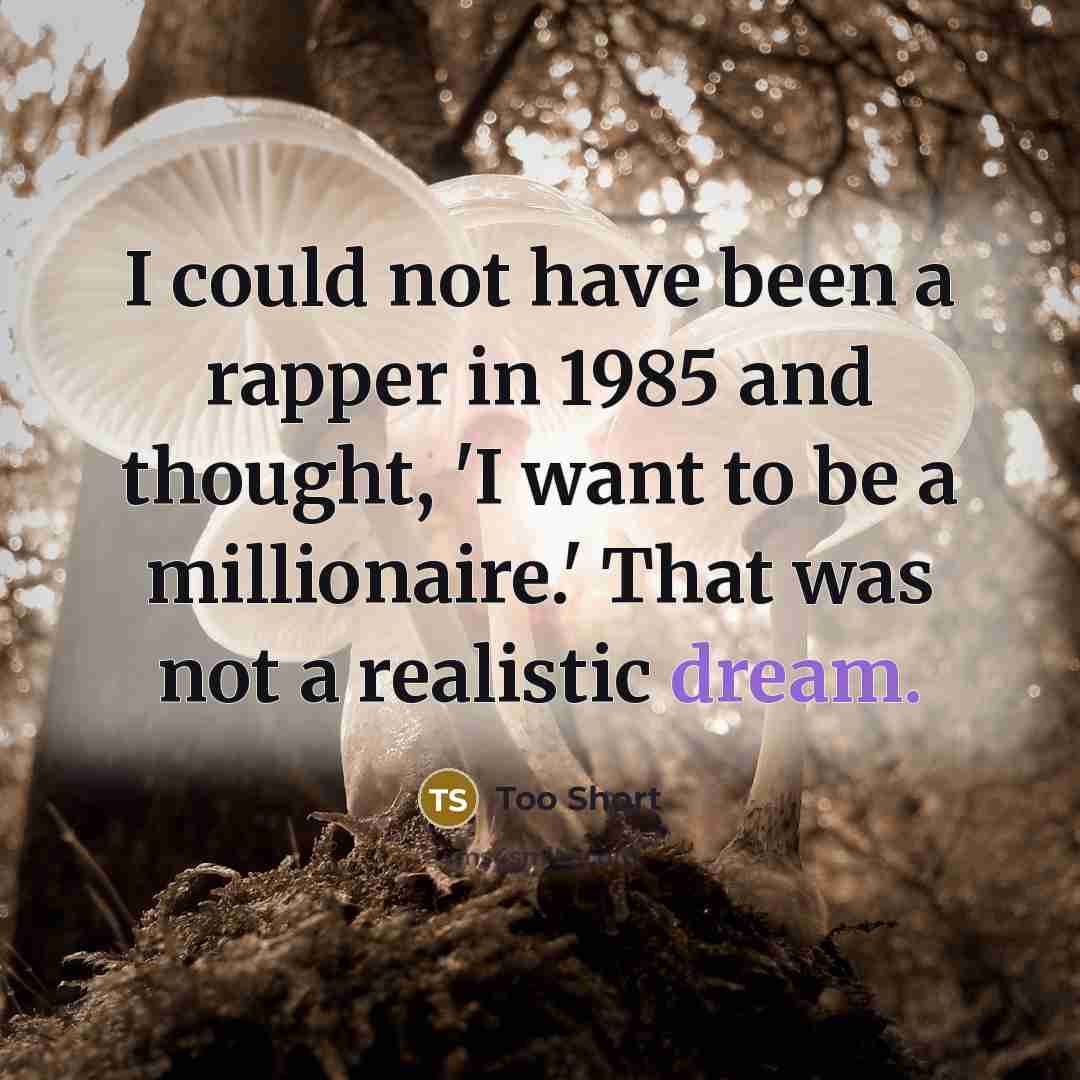 “I could not have been a rapper in 1985 and thought, 'I want to be a millionaire.' That was not a realistic dream.” quote by Too Short