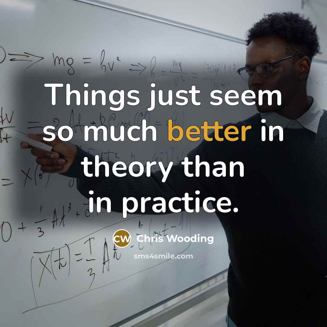 “Things just seem so much better in theory than in practice.” quote by Chris Wooding