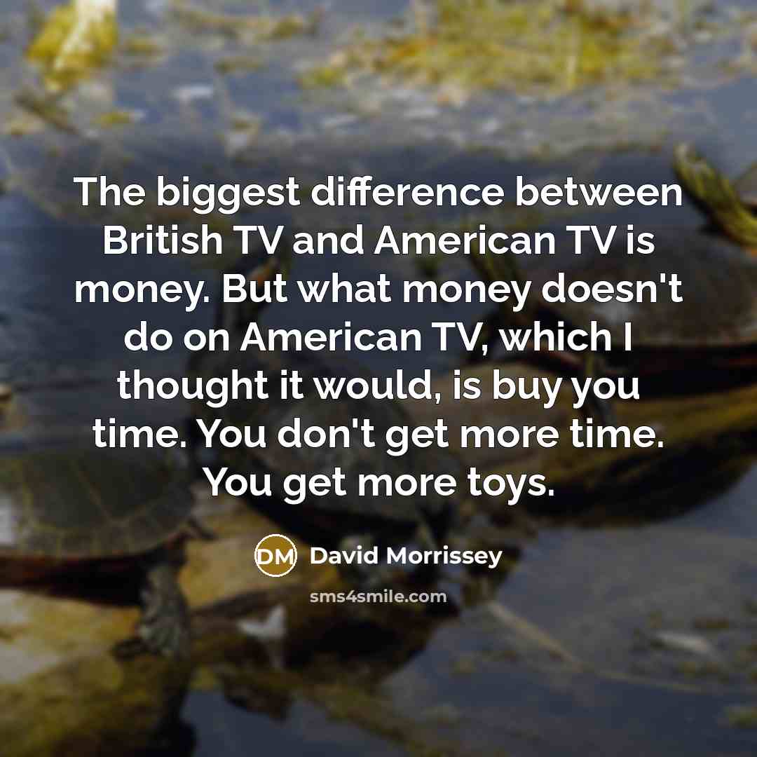 “The biggest difference between British TV and American TV is money. But what money doesn't do on American TV, which I thought it would, is buy you time. You don't get more time. You get more toys.” quote by David Morrissey