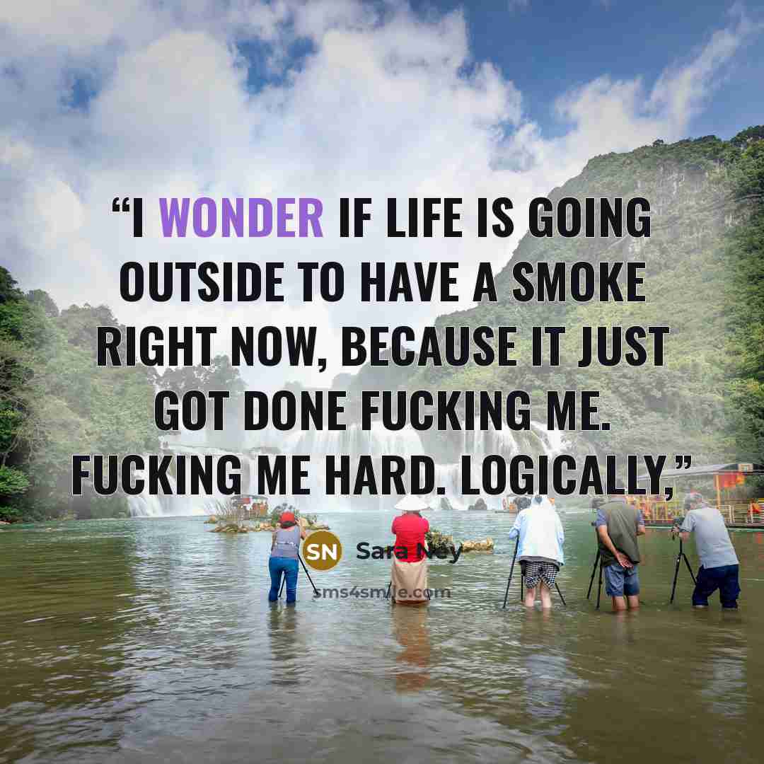 “I wonder if life is going outside to have a smoke right now, because it just got done fucking me. Fucking me hard. Logically,” quote by Sara Ney