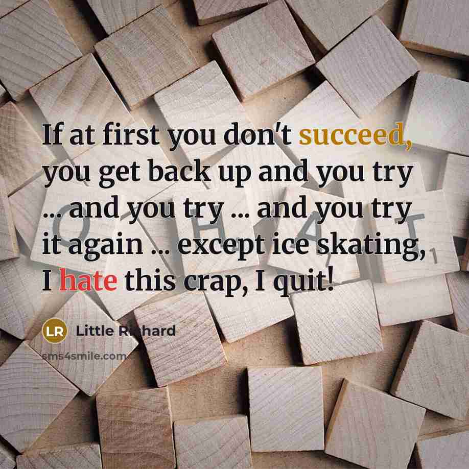 “If at first you don't succeed, you get back up and you try ... and you try ... and you try it again ... except ice skating, I hate this crap, I quit!” quote by Little Richard