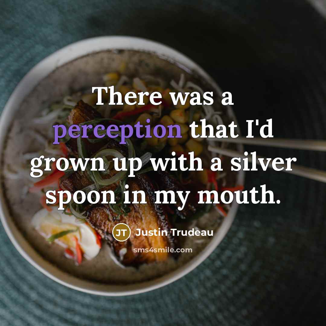 “There was a perception that I'd grown up with a silver spoon in my mouth.” quote by Justin Trudeau