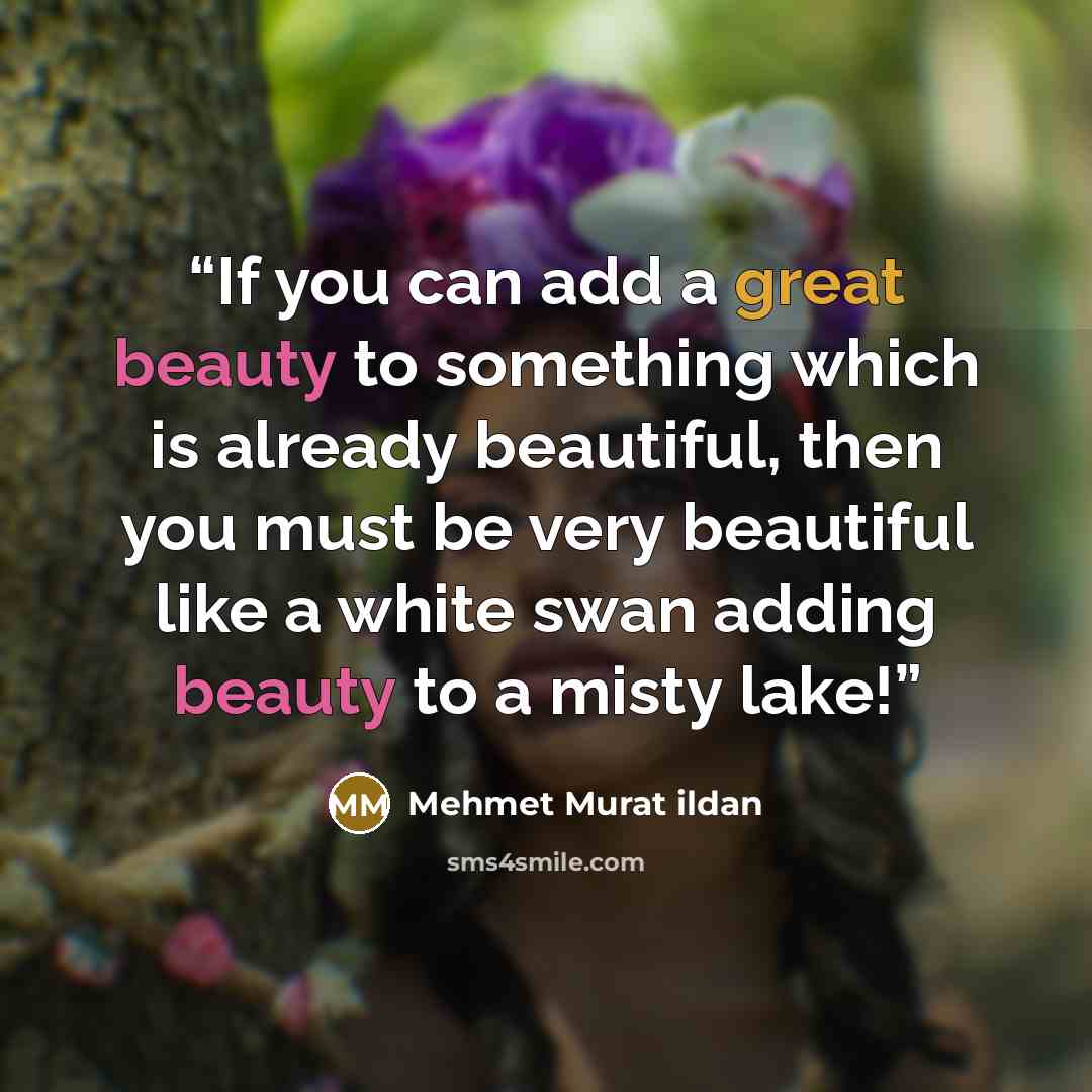 “If you can add a great beauty to something which is already beautiful, then you must be very beautiful like a white swan adding beauty to a misty lake!” quote by Mehmet Murat ildan