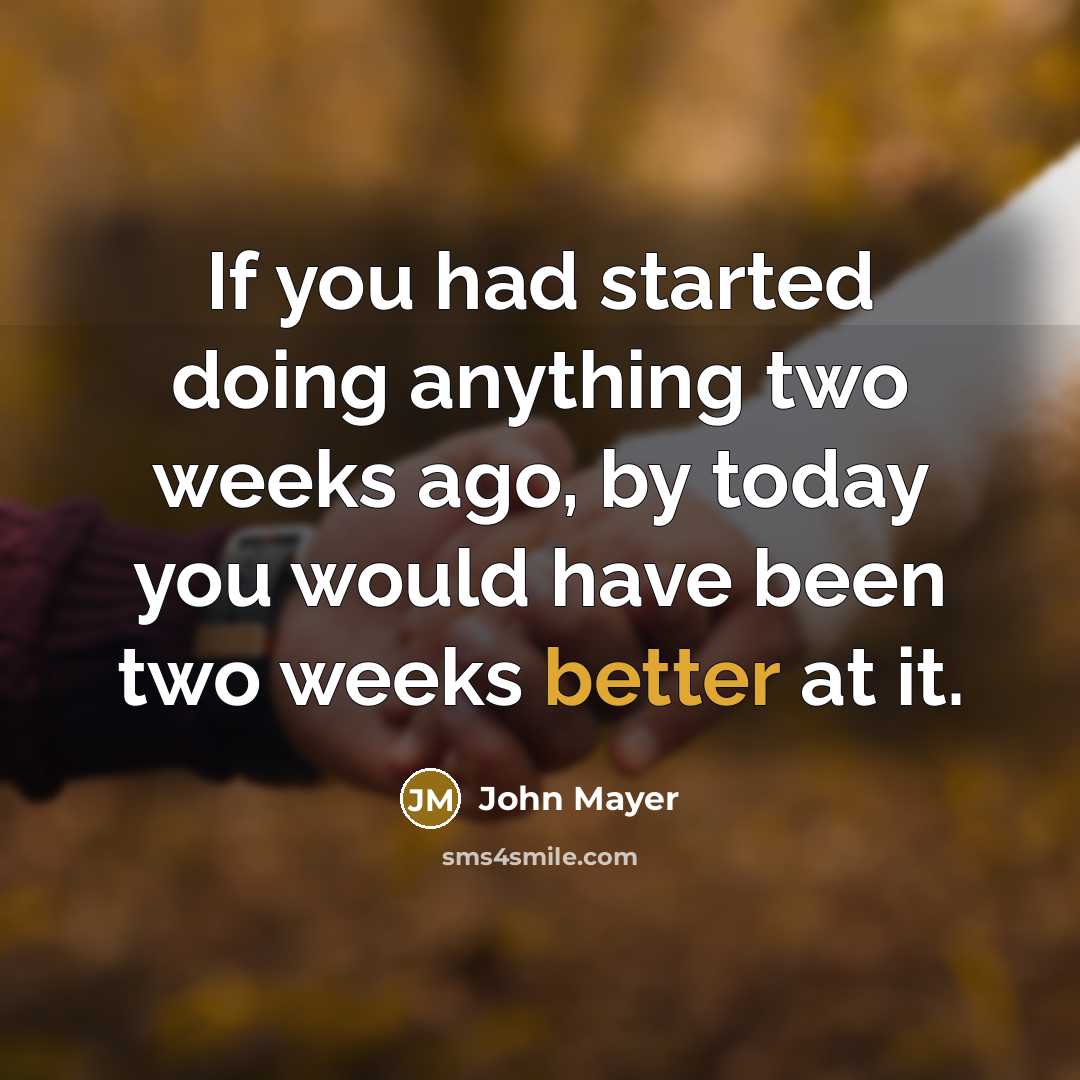 “If you had started doing anything two weeks ago, by today you would have been two weeks better at it.” quote by John Mayer