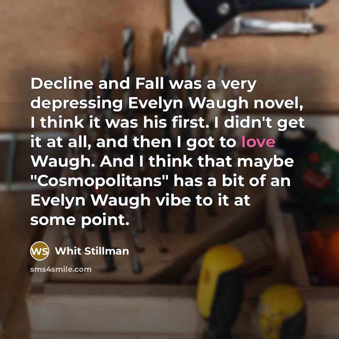 “Decline and Fall was a very depressing Evelyn Waugh novel, I think it was his first. I didn't get it at all, and then I got to love Waugh. And I think that maybe "Cosmopolitans" has a bit of an Evelyn Waugh vibe to it at some point.” quote by Whit Stillman