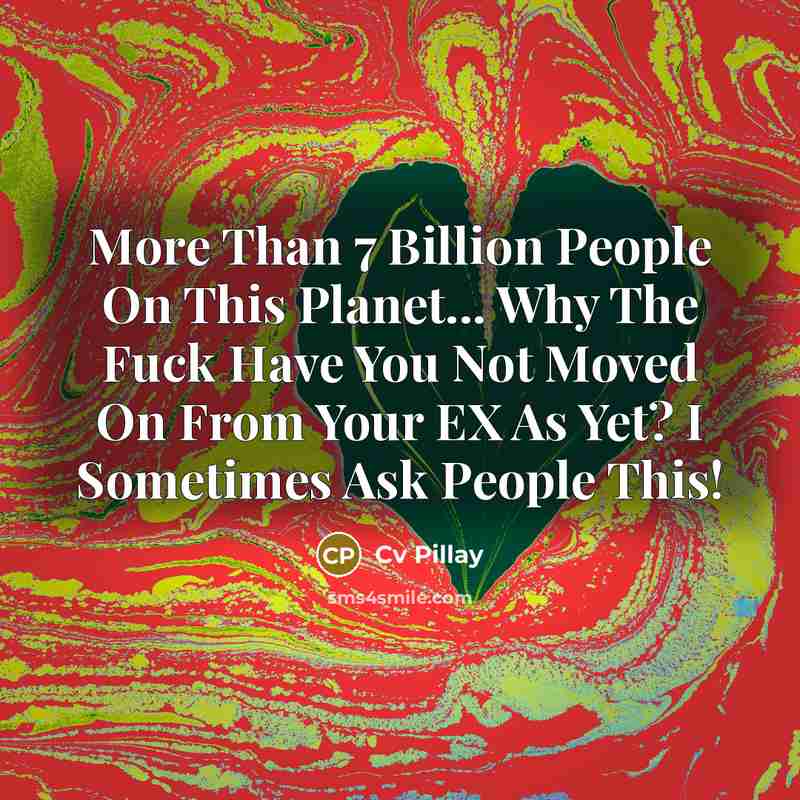 “More Than 7 Billion People On This Planet... Why The Fuck Have You Not Moved On From Your EX As Yet? I Sometimes Ask People This!” quote by Cv Pillay
