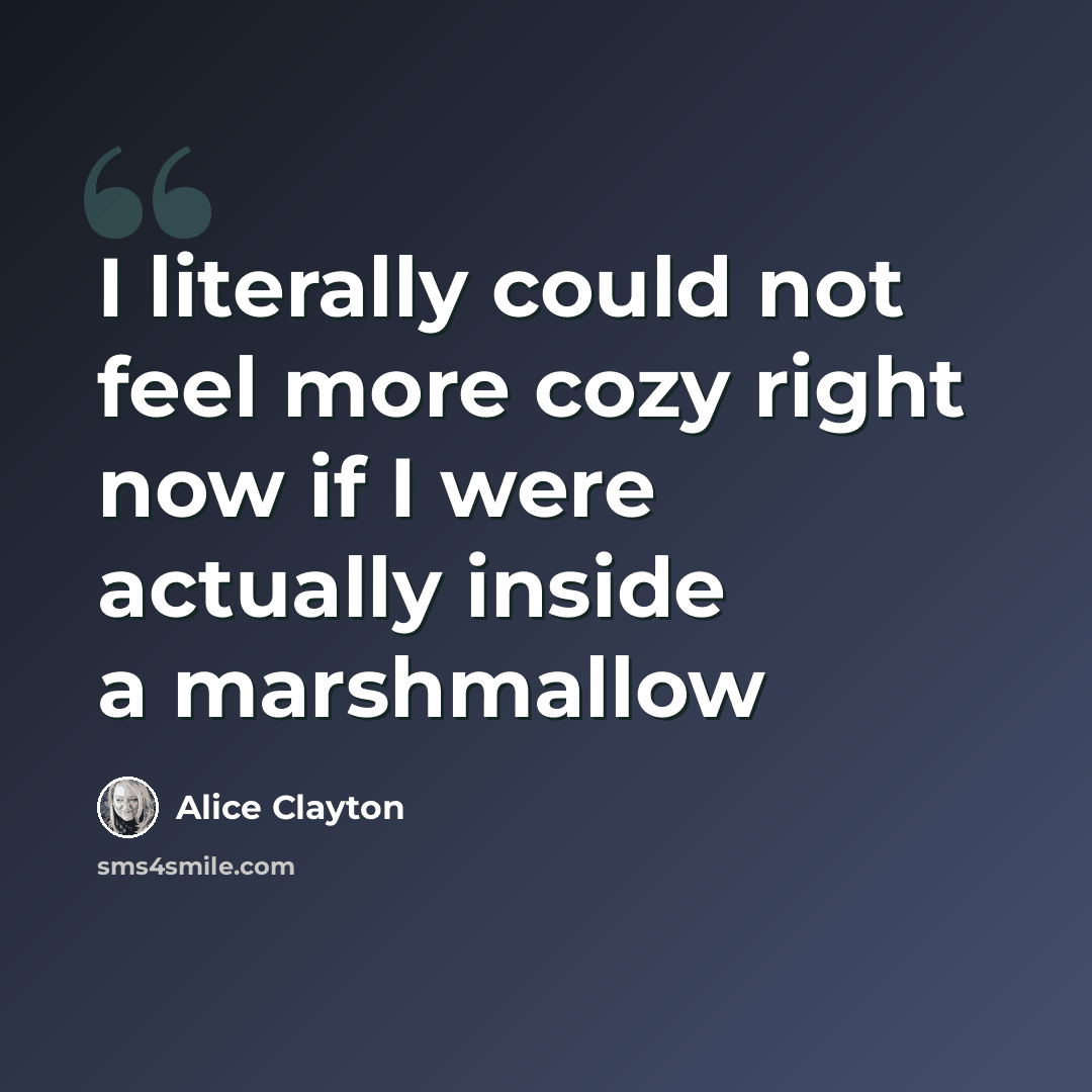 “I literally could not feel more cozy right now if I were actually inside a marshmallow” quote by Alice Clayton