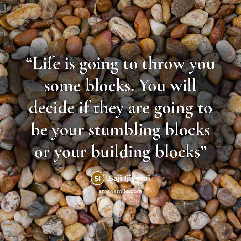 “Life is going to throw you some blocks. You will decide if they are going to be your stumbling blocks or your building blocks” quote by Saji Ijiyemi