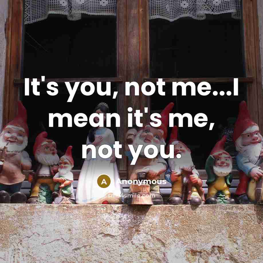 “It's you, not me...I mean it's me, not you.” quote by Anonymous