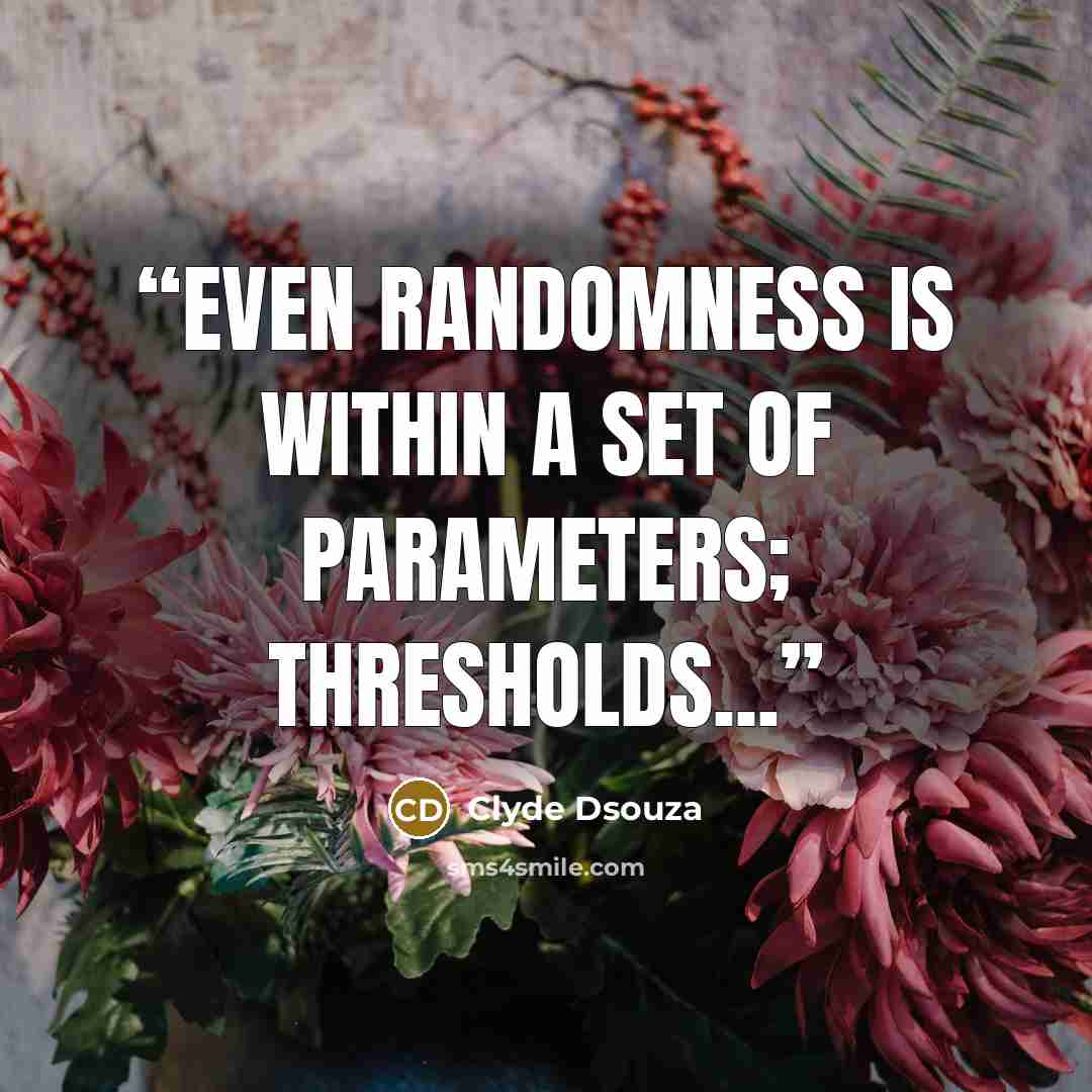 “EVEN RANDOMNESS IS WITHIN A SET OF PARAMETERS; THRESHOLDS...” quote by Clyde Dsouza