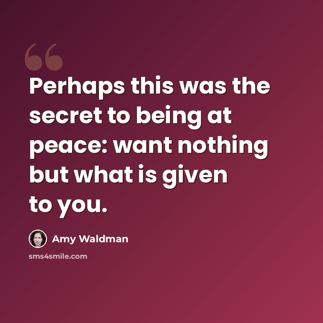 “Perhaps this was the secret to being at peace: want nothing but what is given to you.” quote by Amy Waldman