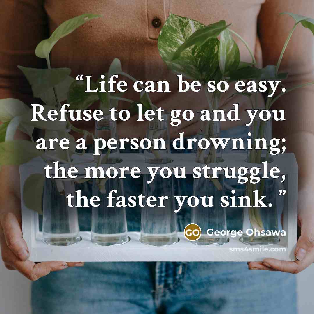 “Life can be so easy. Refuse to let go and you are a person drowning; the more you struggle, the faster you sink.” quote by George Ohsawa